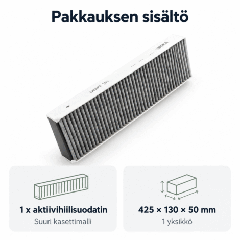 BORA Pure PUAKF aktiivihiilisuodattimen pakkauksen sisältö